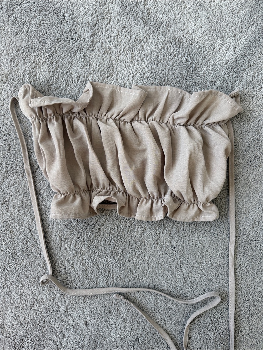 SHEIN Beige Ruched Strapless Crop Top